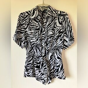 Ethyl Animal Print Blouse, Dressy, Sz. S, Black & White